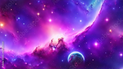 Colorful space galaxy and cloud nebula with endless universe with stars and galaxies in outer space. Abstract universe science astronomy wallpaper background. Stary night cosmos art. Ai Generated. © articular