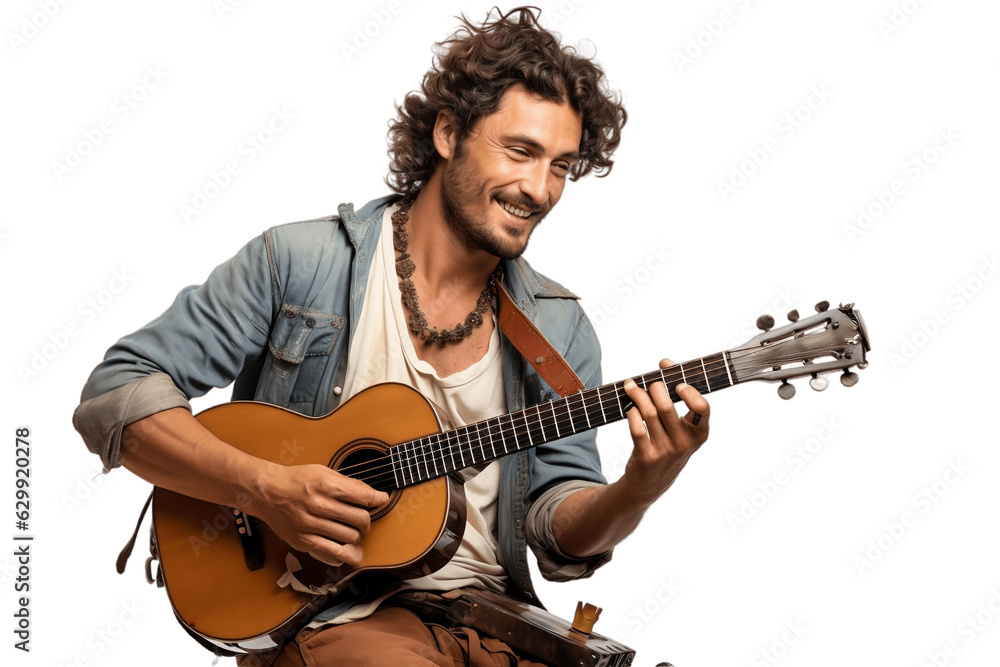 Musician Holding a Musical Instrument on Transparent Background. AI