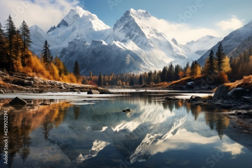 Snow-capped Peaks Reflecting in a Serene Alpine Lake  Generative AI