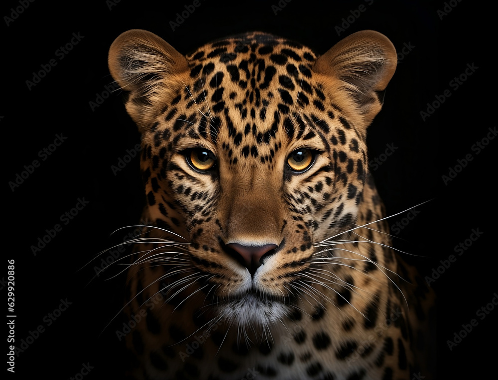 Portrait eines Leoparden vor schwarzem Hintergrund erstellt mit generativer KI Portrait eines Leoparden vor schwarzem Hintergrund erstellt mit generativer KI