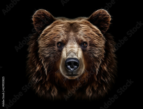 Portrait eine Braunbären vor schwarzem Hintergrund erstellt mit generativer KI