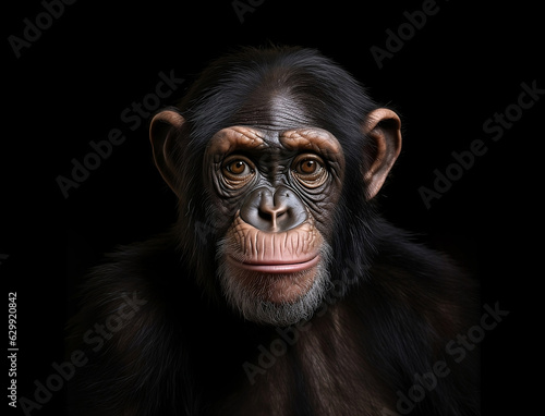 Portrait eineSchimpansen vor schwarzem Hintergrund erstellt mit generativer KI © rawku5