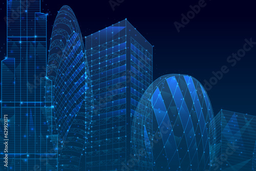 3d polygonal City, future, futuristic concept, metropolis. Polygonal. Abstract digital high tech city design for banner background