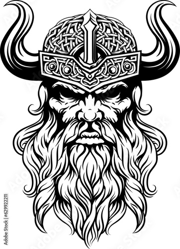 A Viking warrior or barbarian gladiator man mascot face looking strong wearing a helmet. In a retro vintage woodcut style.