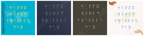 Happy World Braille Day Greeting Card Poster Designs. Colorful raise braille alphabet on colorful backgrounds. World Braille Day concept. Vector Illustration. EPS 10.