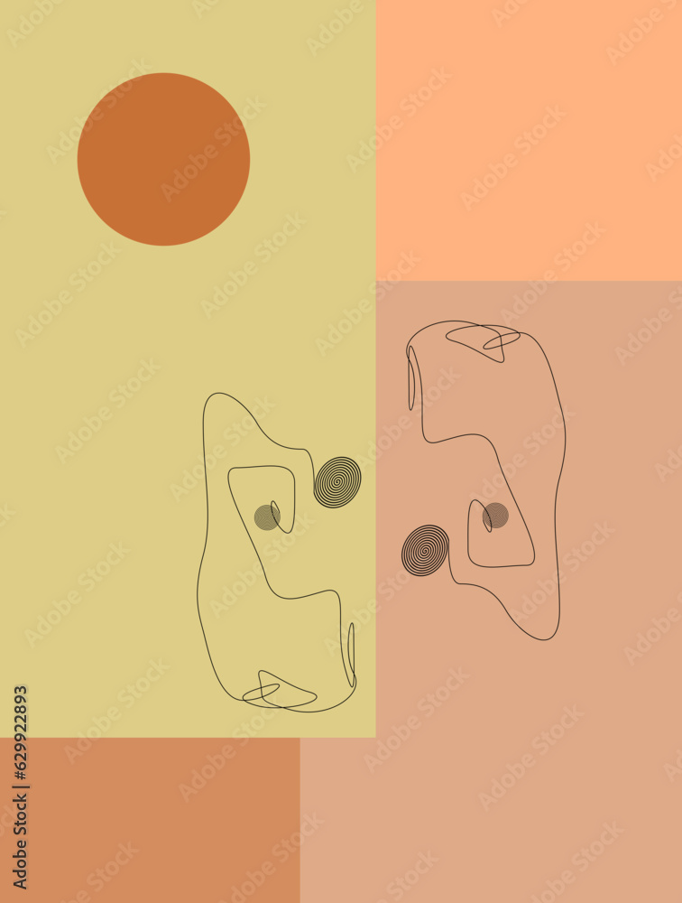 Simple cozy, calm art design. Face like lines, calming colors, simple geometric shapes. Set of flat vector illustrations. Poster, cover, print, wallpaper or banner. Art design and vector illustration. Simple cozy, calm art design. Face like lines, calming colors, simple geometric shapes. Set of flat vector illustrations. Poster, cover, print, wallpaper or banner. Art design and vector illustration.
