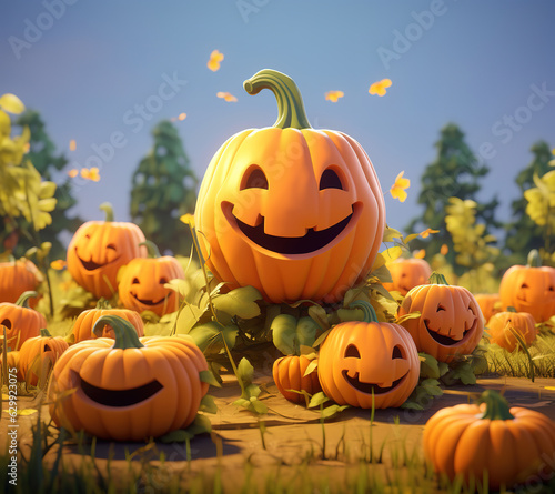 Pumpkins with a variety of facial expressions for the Halloween holiday, ai art