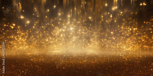 A shiny gold color glitter background. AI generated