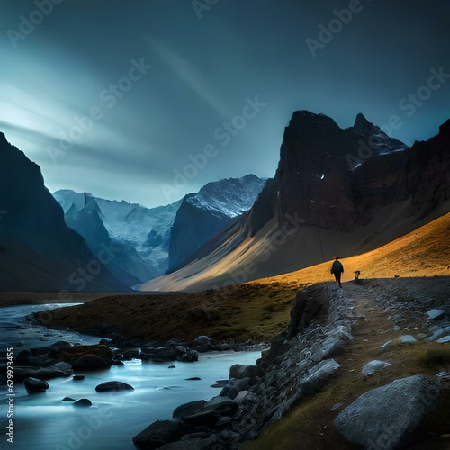 sunrise in the mountains created using generative AI tools