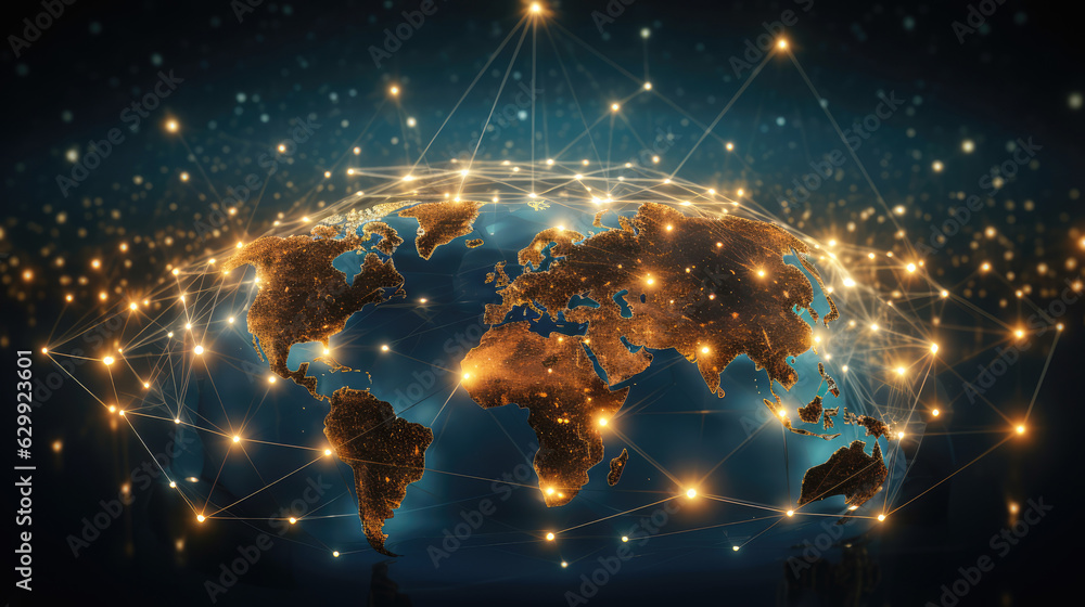 Globe and city at night. Globalization concept. created by generative AI technology. Globe and city at night. Globalization concept. created by generative AI technology.