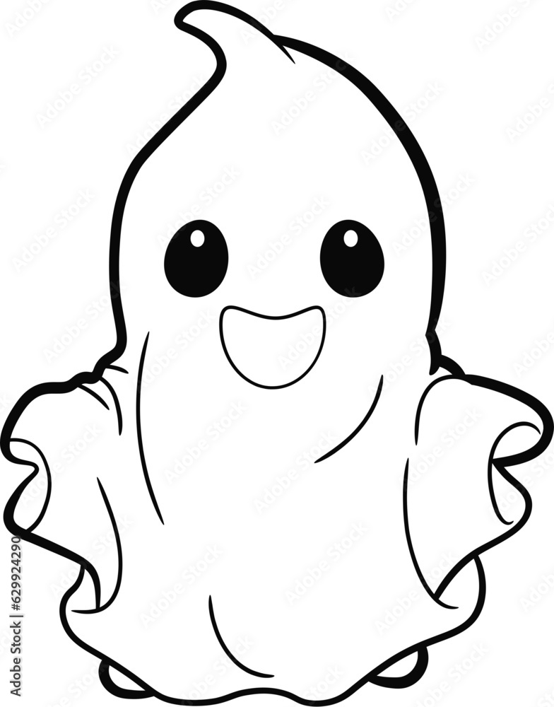 Cute, lovely cartoon white Halloween ghost silhouette with smiling face for holiday design object element concepts. Cute, lovely cartoon white Halloween ghost silhouette with smiling face for holiday design object element concepts.