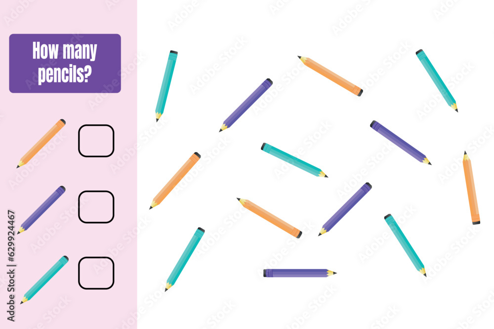 How many pencils are there? Educational math game design. How many pencils are there? Educational math game design.