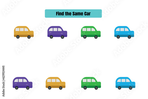 Find the same car. Educational game for kindergarten kids.