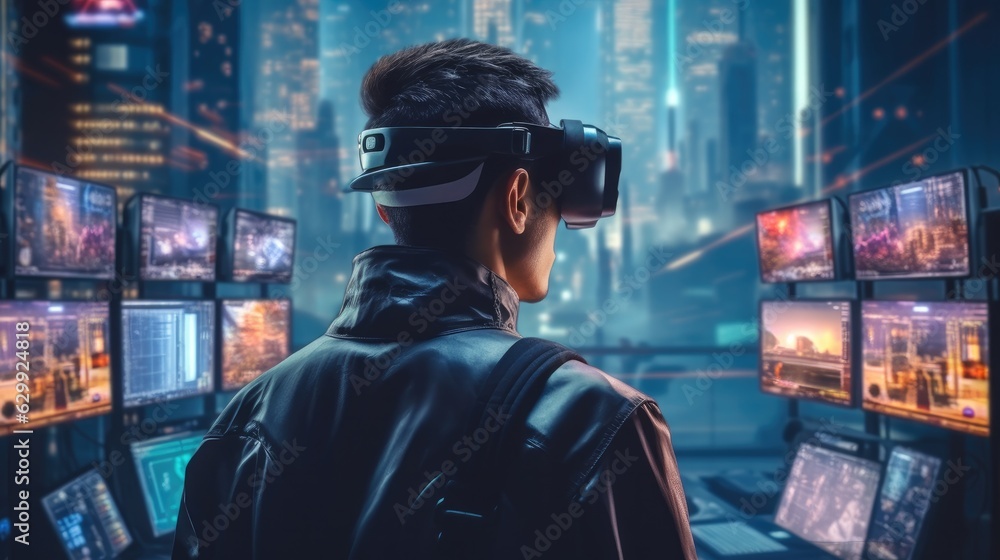Cyberpunk hacker in a futuristic setting, surrounded by holographic interfaces, intricate code. Cyberpunk hacker in a futuristic setting, surrounded by holographic interfaces, intricate code.