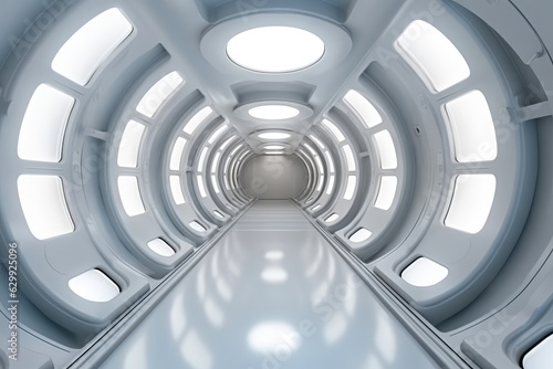Futuristic tunnel like spaceship corridor, Empty futuristic space.