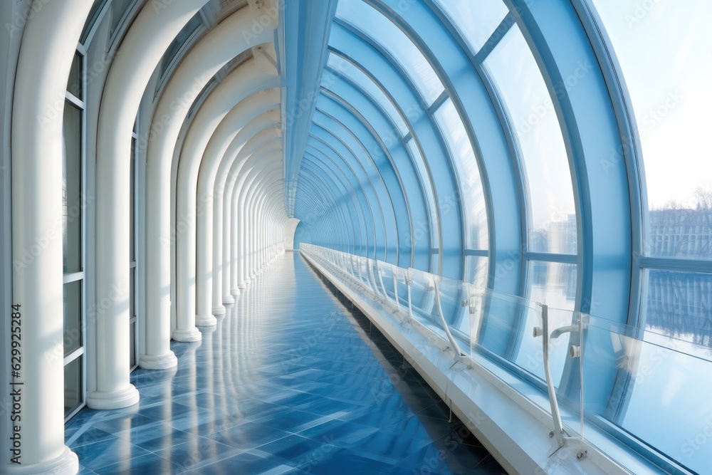 Obraz premium Long corridor with column, Modern office interior, Architecture background.