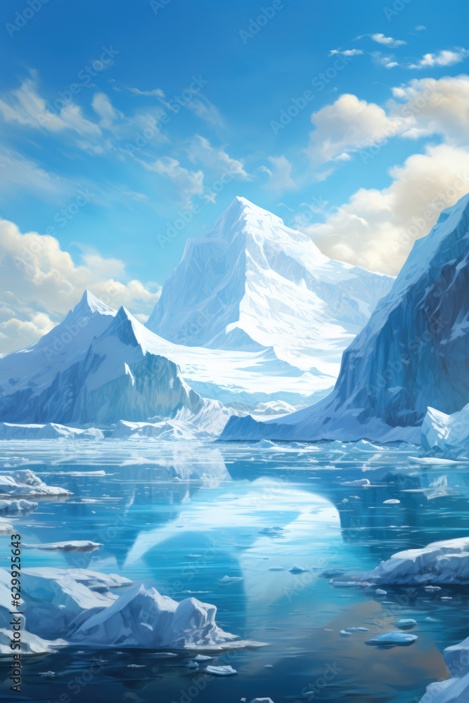 Realistic 3D illustration of iceberg, iceberg floating in water