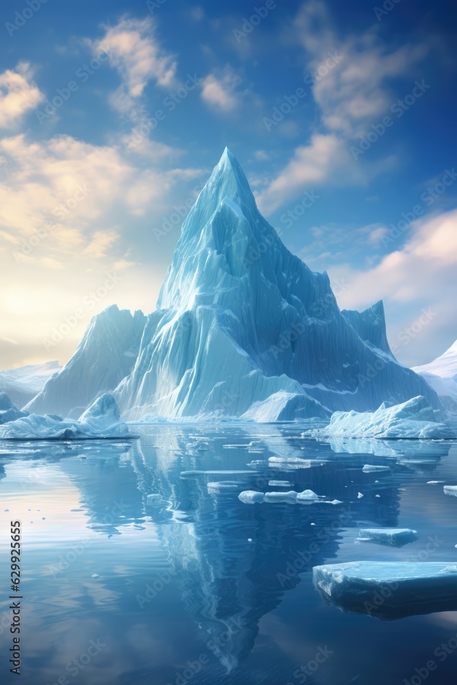 Realistic 3D illustration of iceberg, iceberg floating in water