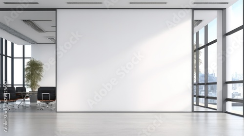 Fototapeta Naklejka Na Ścianę i Meble -  Modern Office Room, Office lobby with a large white wall and two meeting rooms.