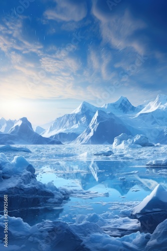 Realistic 3D illustration of iceberg, iceberg floating in water © lin
