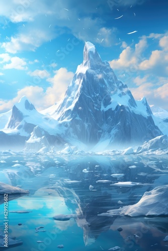 Realistic 3D illustration of iceberg, iceberg floating in water © lin