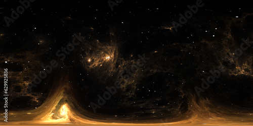 360 degree space background with nebula and galaxy, equirectangular projection, environment map. HDRI spherical panorama.