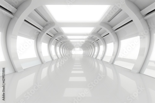 Abstract Futuristic empty floor and room Sci-Fi Corridor With light  White empty room.