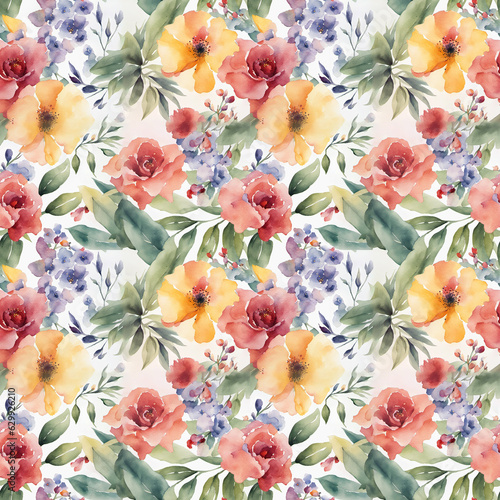 Floral shape watercolor seamless pattern.
