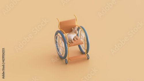 Wheelchair with cute cat. International Day of Persons with Disabilities. December 3 design concept. 3d render, 3d illustration.