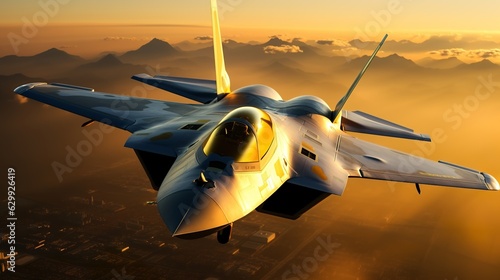 F–22 Raptor fighter jet in the sky, Generative AI