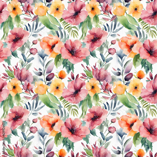 Floral shape watercolor seamless pattern.