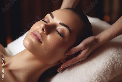 Beautiful woman with healthy skin at the spa salon Generative AI
