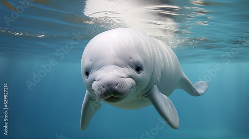 Fotografia a curious baby beluga whale approaching the camera, showcasing its charming and
