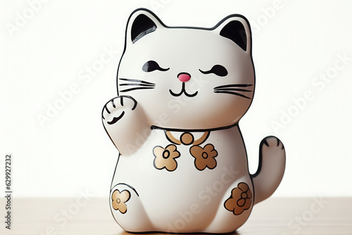 Wallpaper Mural A cat figurine sitting on top of a wooden table. Digital image. Lucky cat figurine. Torontodigital.ca