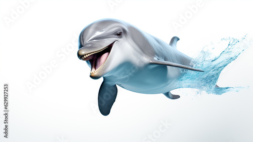 a friendly dolphin swimming close to the camera, showcasing its playful smile and intelligence