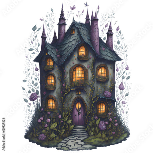 Watercolor Magical Tiny Fairy House PNG Design, Can be used for the logo, t-shirt design, posters, banners, greetings, print design, generative ai 