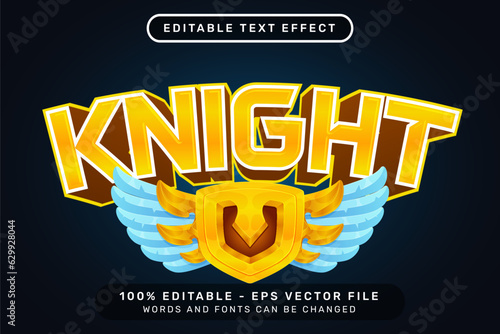 knight text effect and editable text effect with wings and shield illustration	