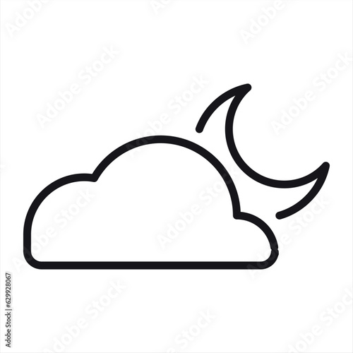 Dreamy Cloud MooCloudy Night Sky Weather Icon - Half Moon and Stars, Line Art Stylen Icon photo