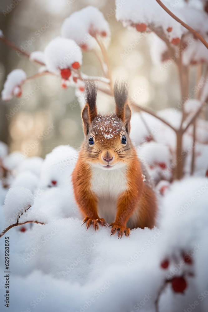 Cute red squirrel in the snow Cute red squirrel in the snow