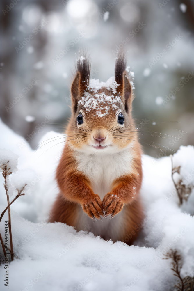 Cute red squirrel in the snow Cute red squirrel in the snow