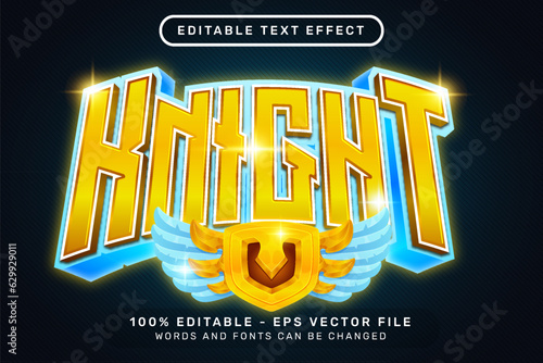 knight text effect and editable text effect with wings and shield illustration	