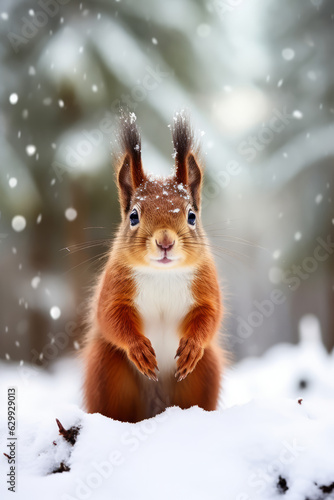 Cute red squirrel in the snow © Guido Amrein