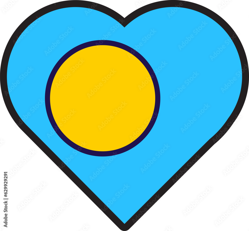 Palau Flag Festive Patriot Heart Outline Icon