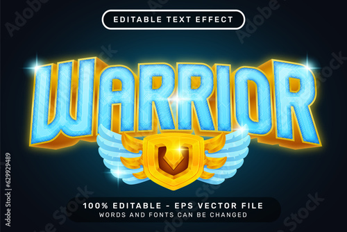 warrior text effect and editable text effect with wings and shield illustration