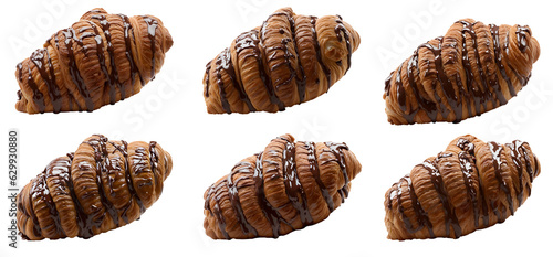 set of croissants, isolated on transparent background cutout - png - different flavors mockup for design - image compositing footage - alpha channel