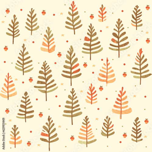 Seamless Christmas pattern with colorful trees and branches.. Vector illustration wallpaper, new year celebration card design.