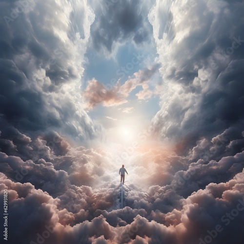  A person taking the path to heaven, AI generated.