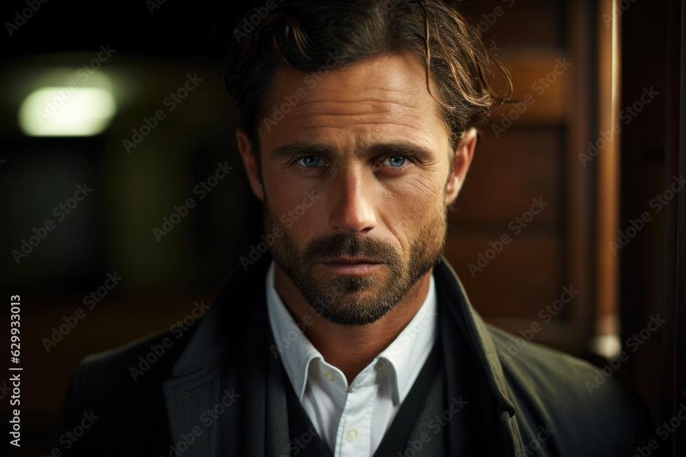 Masculinity and Grooming: A portrait of a man with a sultry, good-looking, sharp-tongued appearance. Masculinity and Grooming: A portrait of a man with a sultry, good-looking, sharp-tongued appearance.