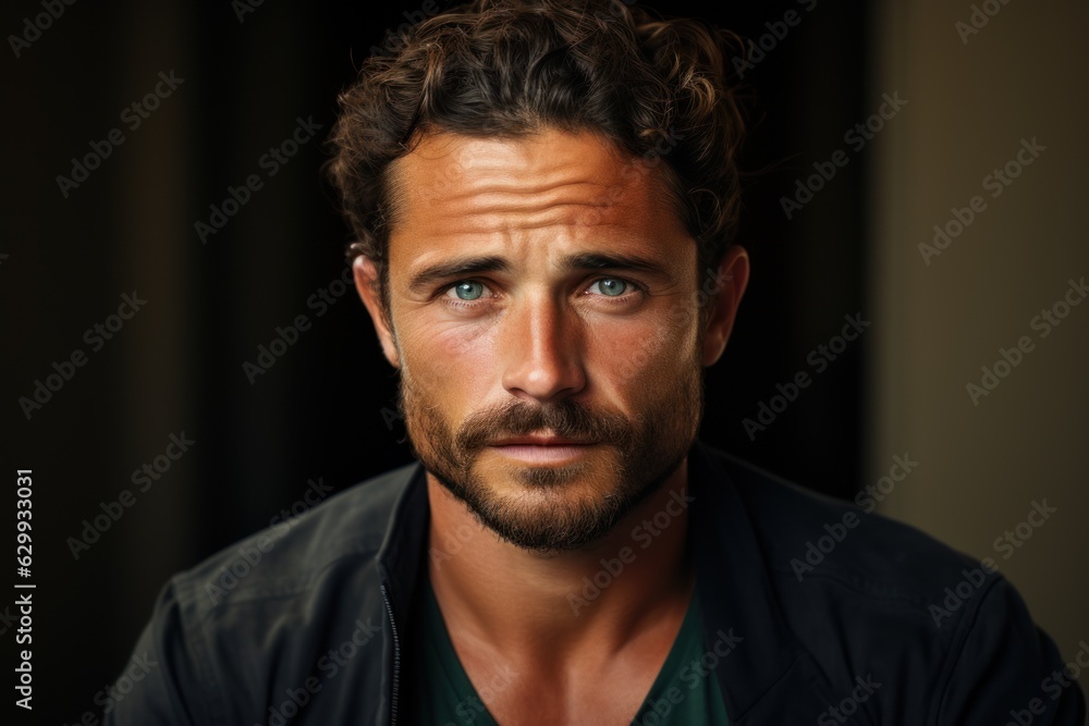 Fototapeta premium Masculinity and Grooming: A portrait of a man with a sultry, good-looking, sharp-tongued appearance.