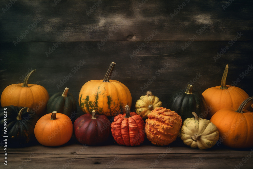 autumn leaf season food background pumpkin orange halloween wooden fall wood. Generative AI. autumn leaf season food background pumpkin orange halloween wooden fall wood. Generative AI.
